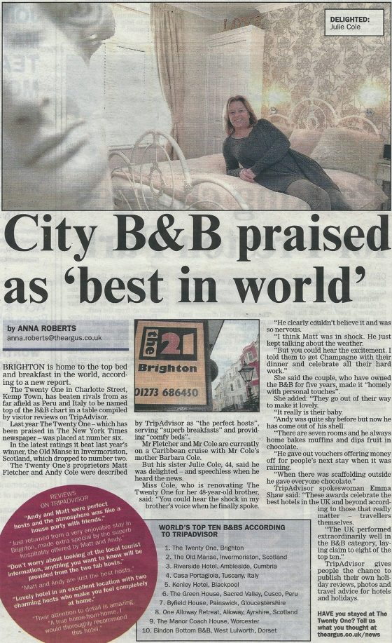 The Twenty One B&B Brighton in the news